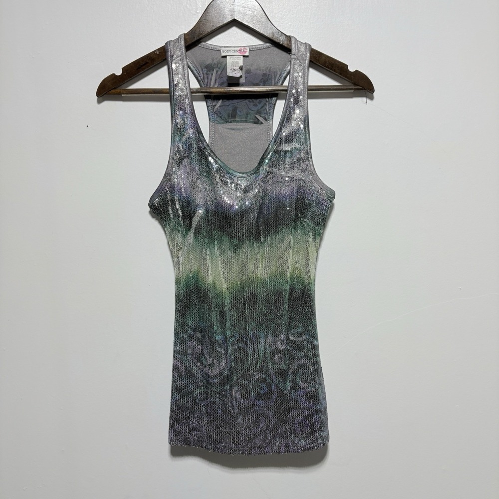 Body Central Tank Top Womens M Y2K Sequin Racerback Burn Out Boho Festival VTG